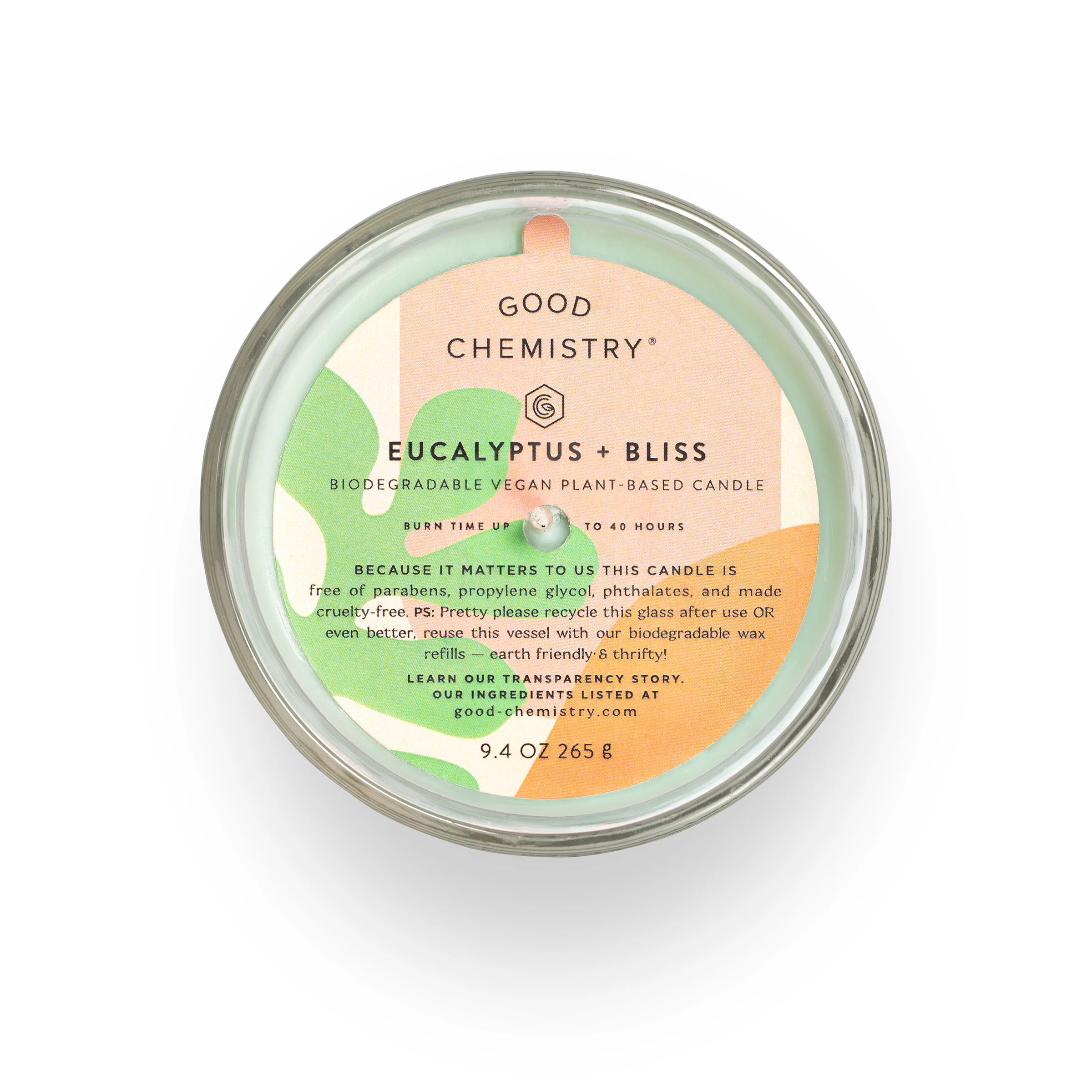 Eucalyptus + Bliss Reusable Glass Candle - Image 3